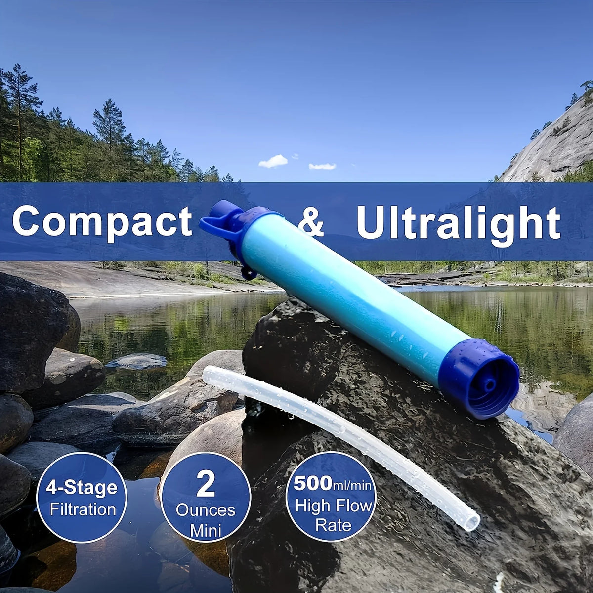 1pcs Outdoor Water Filter, Personal Straw Water Filtration System, Emergency Survival Water Purifier For Camping Hiking Climbing