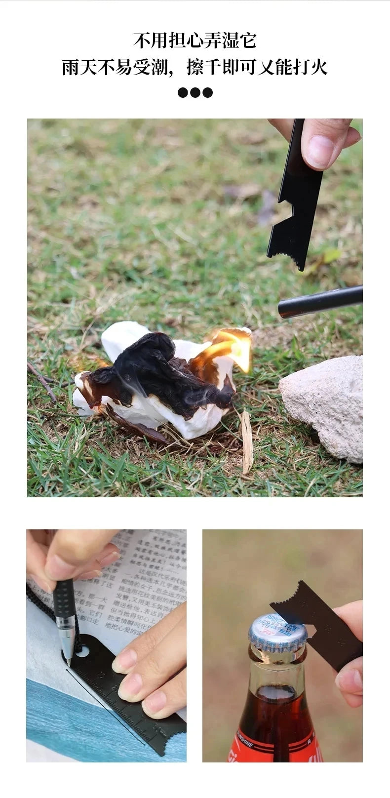 Wilderness Survival Portable Flint Kit - Magnesium Fire Starter Stick with Wooden Handle